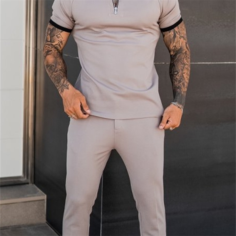 

Men's Tracksuits Autumn Men's Sets Casual Simple T-Shirt Sports Short sleeves Trousers Fashion Short-Sleeved Fitness Jogger Tracksuit US Siz 220826, Black