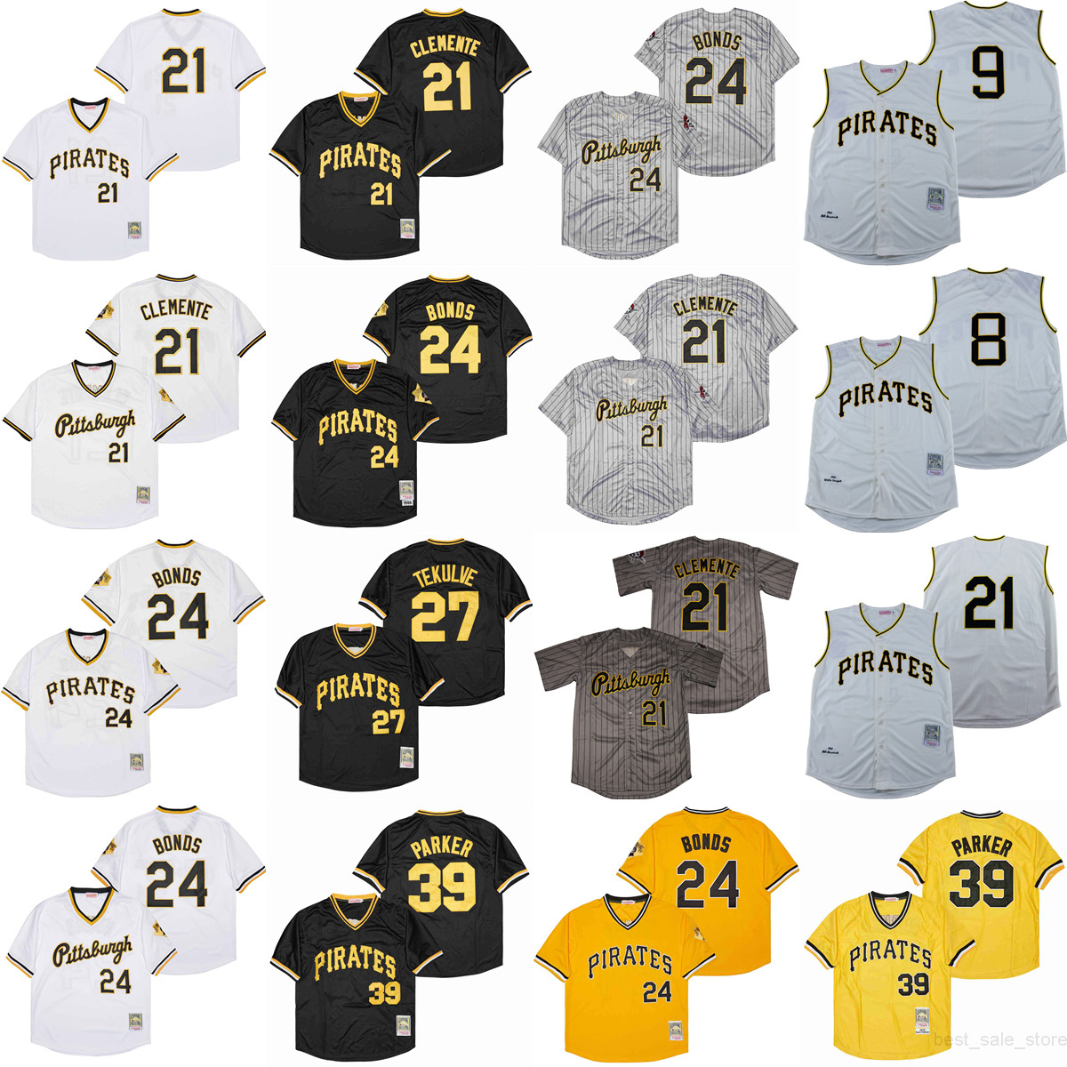 

Throwback 1931 1940 1960 Baseball 21 Roberto Clemente Jersey Vintage 24 Barry Bonds 39 Dave Parker 9 Bill Mazeroski 27 Kent Tekulve 8 Willie Stargell 1962 1979 1986, White