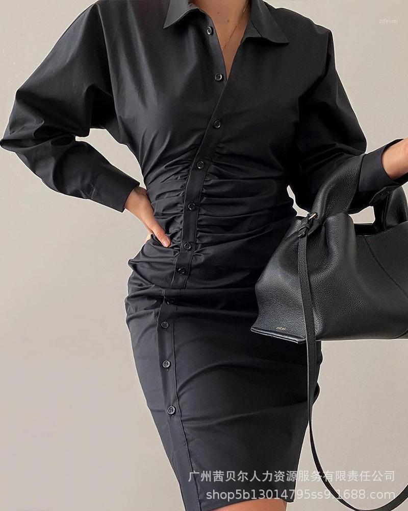 

Casual Dresses 2022 Slim Shirt Skirt Ladies Fashion Dress, Black