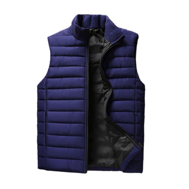 

Men's Jackets Winter Men Vest Coat Sleeveless Stand Collar Waistcoat Slim Fit Thicken Warm Zipper Closure Top Cardigan Male ClothesMen's, Dark blue
