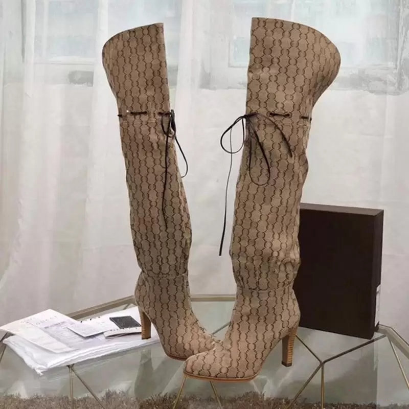 

Designer Women Boots Top Quality Genuine Leather Red Beige Canvas over the knee boot's Zipper Laces fashion luxury High Heel Womens Brand Casual shoes, Pink
