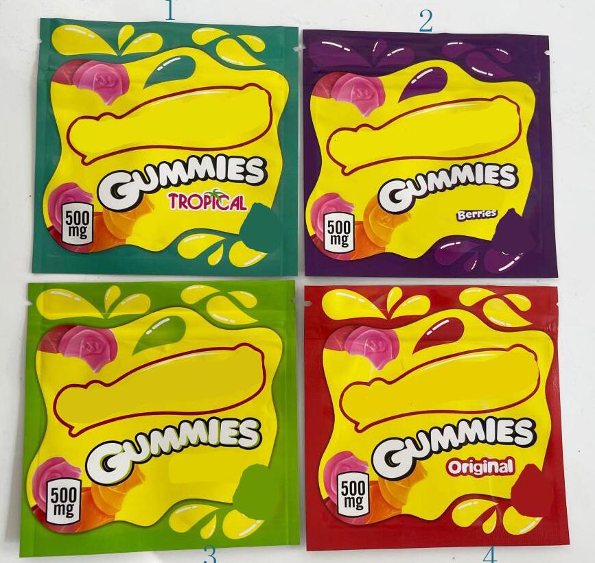 

4 types 500mg Cannaburst gummmies packaging bags empty edible package bag smell proof resealable zipper pouch packages candy mylar baggies