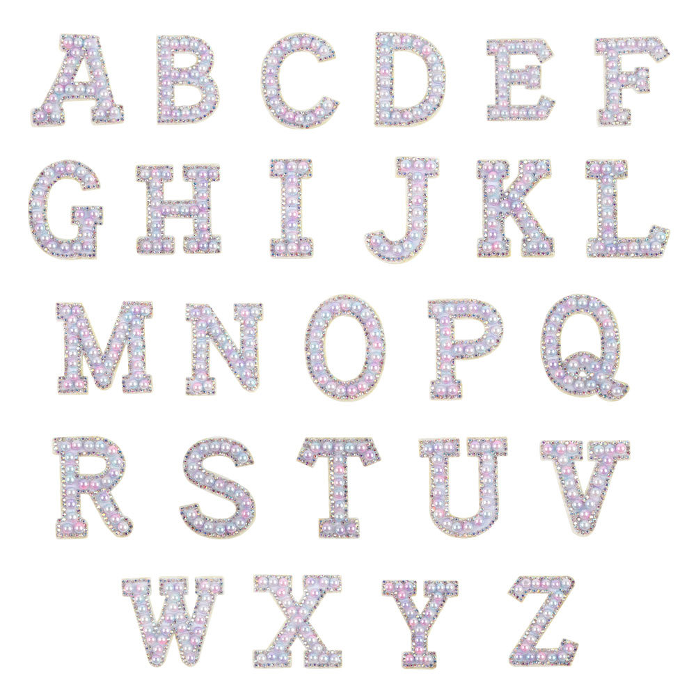 

Sewing Notions 26 English Letters Pearl Rhinestone Patches for Clothes A-Z Alphabet Colorful Pearls Applique Sew On Patches DIY Name