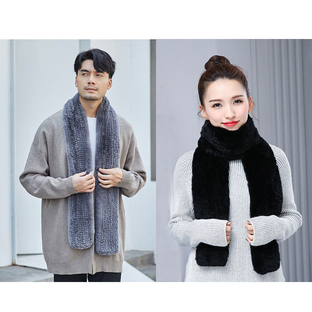 

Men Real Rex Rabbit Fur Scarf Muffler Winter Warm Neckerchief Wraps Grey Black