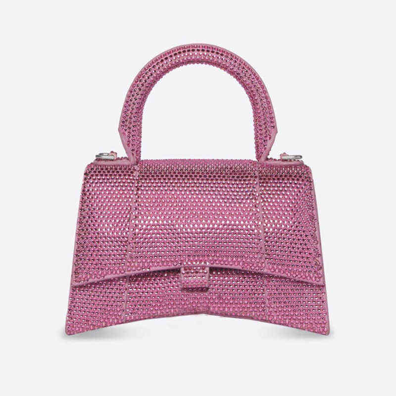 

Hourglass Bag Half Moon Crescent Bags Diamante Handbag Purse Full Rhinestone Classic Letter Buckle High Quality Flap Crossbody, Silver