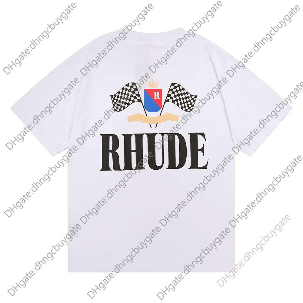 

Designer t Shir American Rhude Leer Flag Prined Tee Men' Casual Large Shor Sleeve T-shir Shir Brand High Qualiy, White