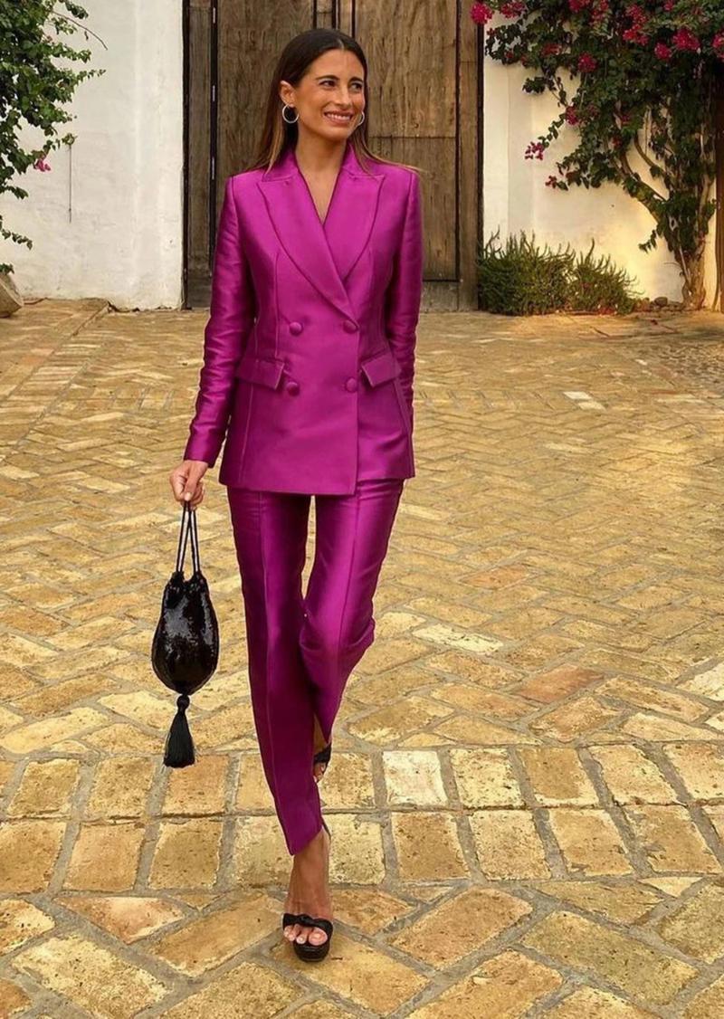 

Women's Two Piece Pants Tailored Shiny Satin Red Coat Women Suits Set Slim Fit Peaked Lapel Blazer Trousers Outfit Ladies Wear 2Pcs Jacket C, Black