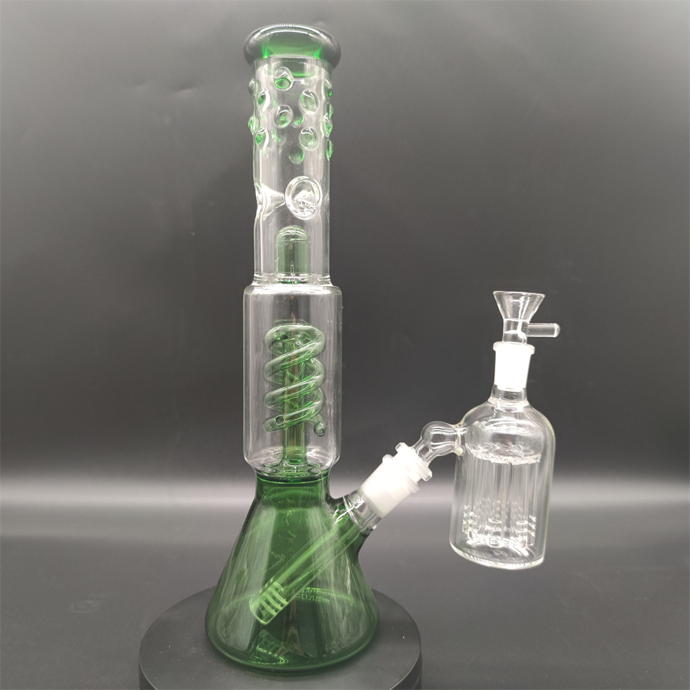 

12 Inches Green Hookah Glass Bong Dabber Rig Recycler Pipes Water Bongs Smoke Pipe Set
