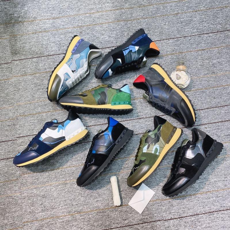 

Top Quality Womens Mens studded Leather Suede Shoes Camo Camouflage Sneakers Studded Rockrunne CoM''Valentinoe''Valentinoity''sneakers, 13