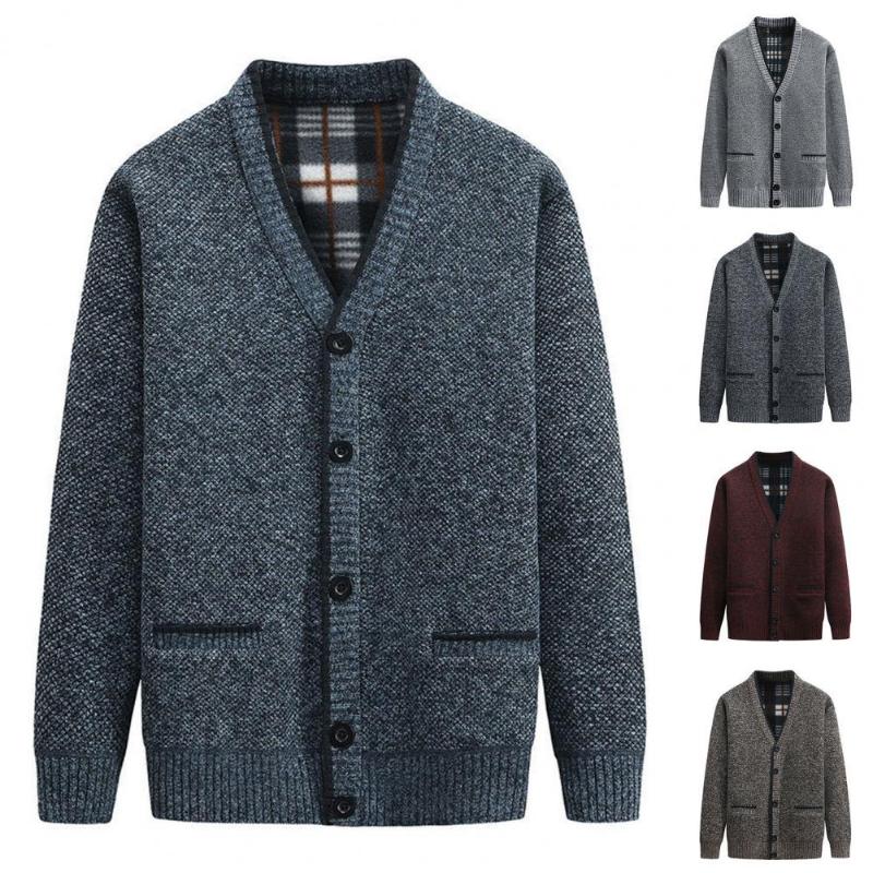 

Men's Sweaters Men's Cardigan Sweater V-Neck Pockets Coat Autumn Winter Fleece Lining Solid Color OuterwearMen's, Dark gray