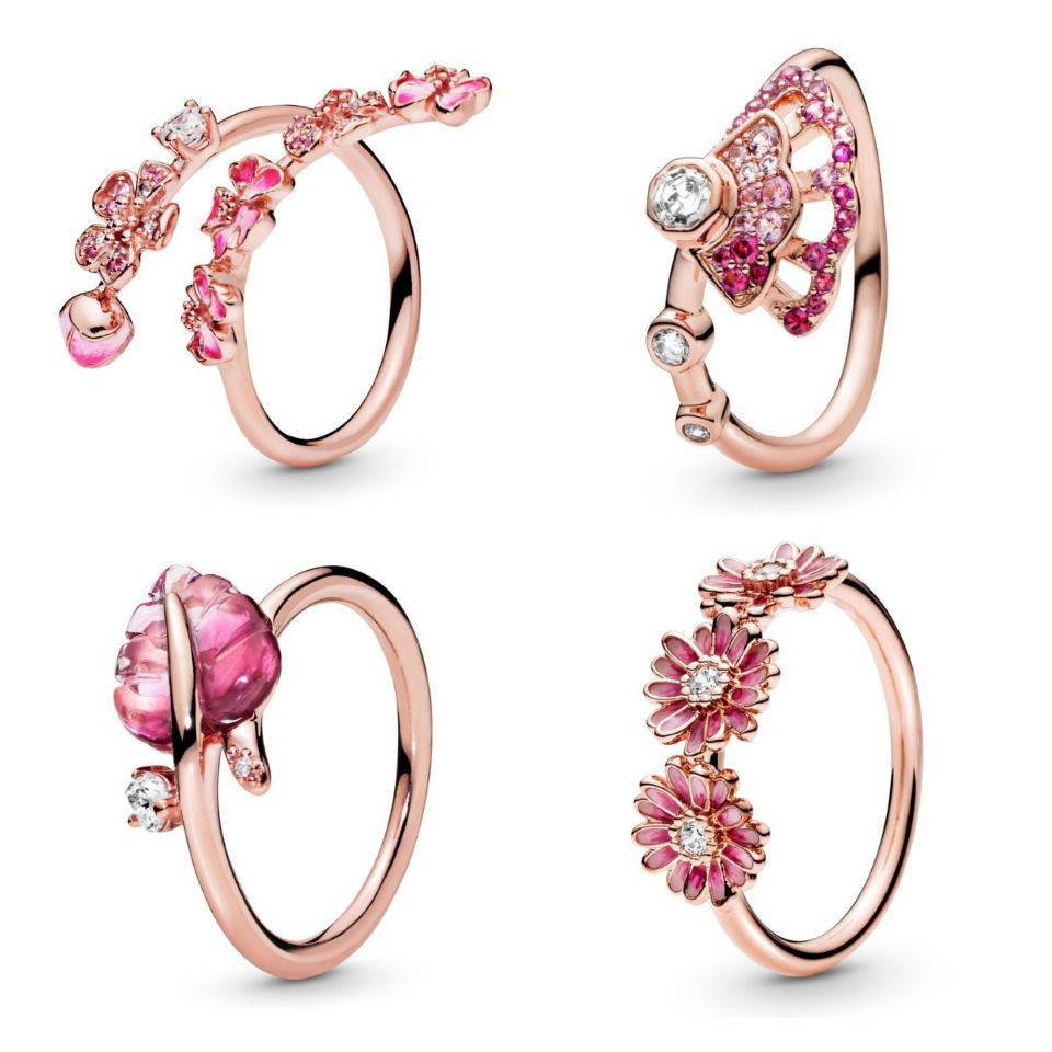 New floral ring 18k rose gold cz diamond open ring For womens jewelry European popular styles 925 sterling silver wedding ring set with box-image-778885112