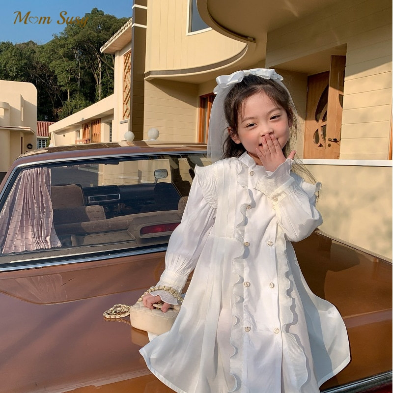

Fashion Baby Girl Cotton Ruffle Shirt Dress Infant Toddler Girl Princess Dress White Outfit Spring Autumn Baby Clothes 110Y 220614