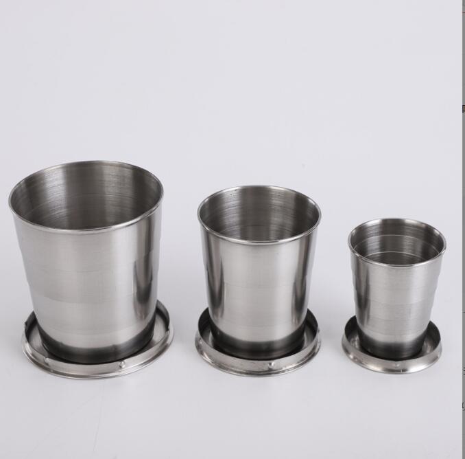 

3 sizes Outdoor camping kitchen Stainless Steel Portable Travel Foldable Collapsible Cup 75ML picnic Folding Cup Hiking Mug With Keychain
