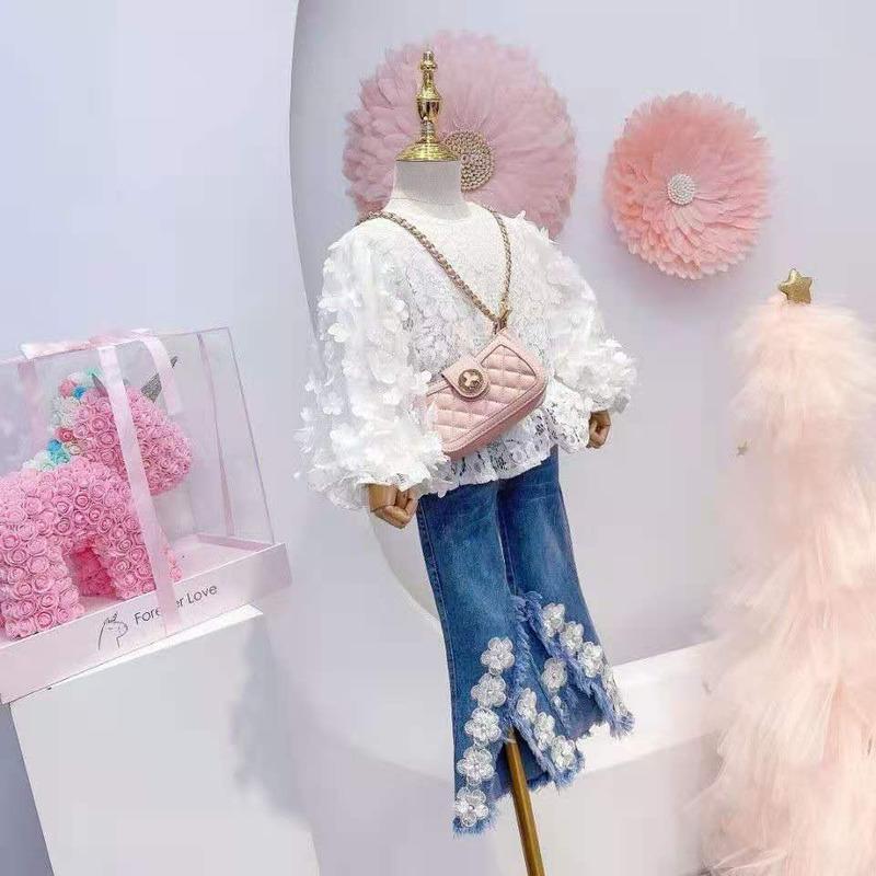 

Clothing Sets Children 2022 Spring Autumn Baby Girls Clothes Long Sleeve Demin Pant T-shirt Tracksuit Suits 8 10 12 YearsClothing, White