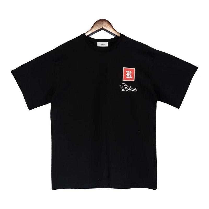 

22SS Classic Red Letter Logo Print Rhude T Shirt Men Women EU Size 100% Cotton Rhude Top Tees Streetwear Summer Genshin Impact, White