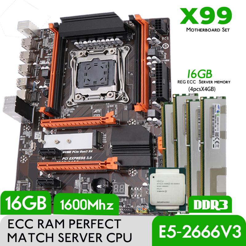

Motherboards Atermiter X99 Turbo Motherboard Combo Kit Set XEON E5 2666 V3 LGA 2011-3 CPU 4pcs X 4GB 16GB 1600MHz DDR3 Memory REG ECC RamMot