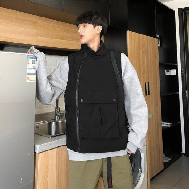 

Men' Vests 2022 Zipper Half-high-neck Cotton Vest Tide Brand Big Bag Winter Korean Version Trend Stra22, Black