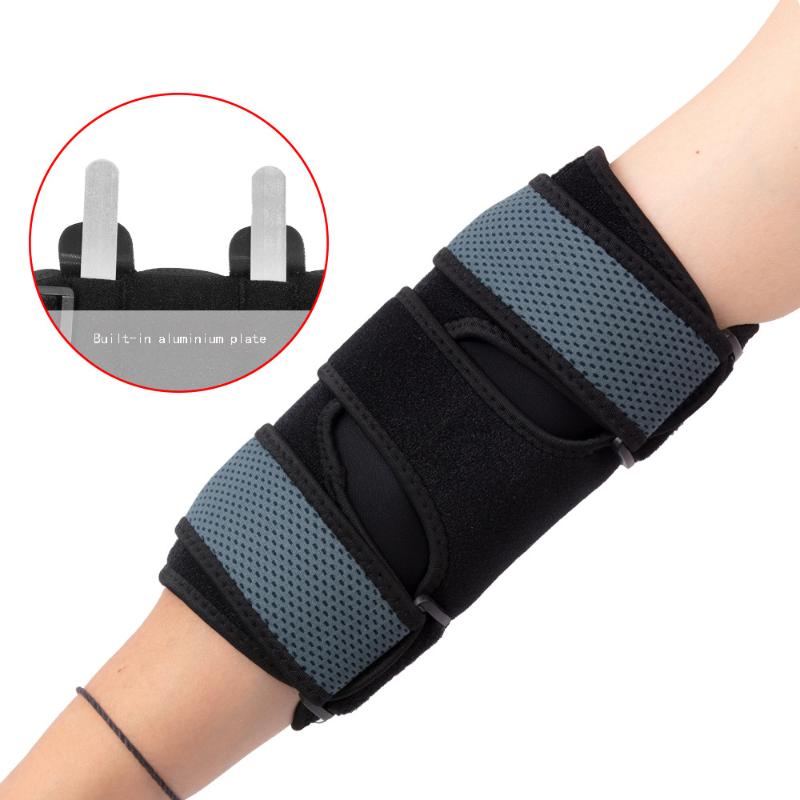 

Elbow & Knee Pads Adjustable Arm Splint Brace Joint Recovery Support With 2 Fixed Steel Plates Protect Band Belt Strap Sports Protector, Black