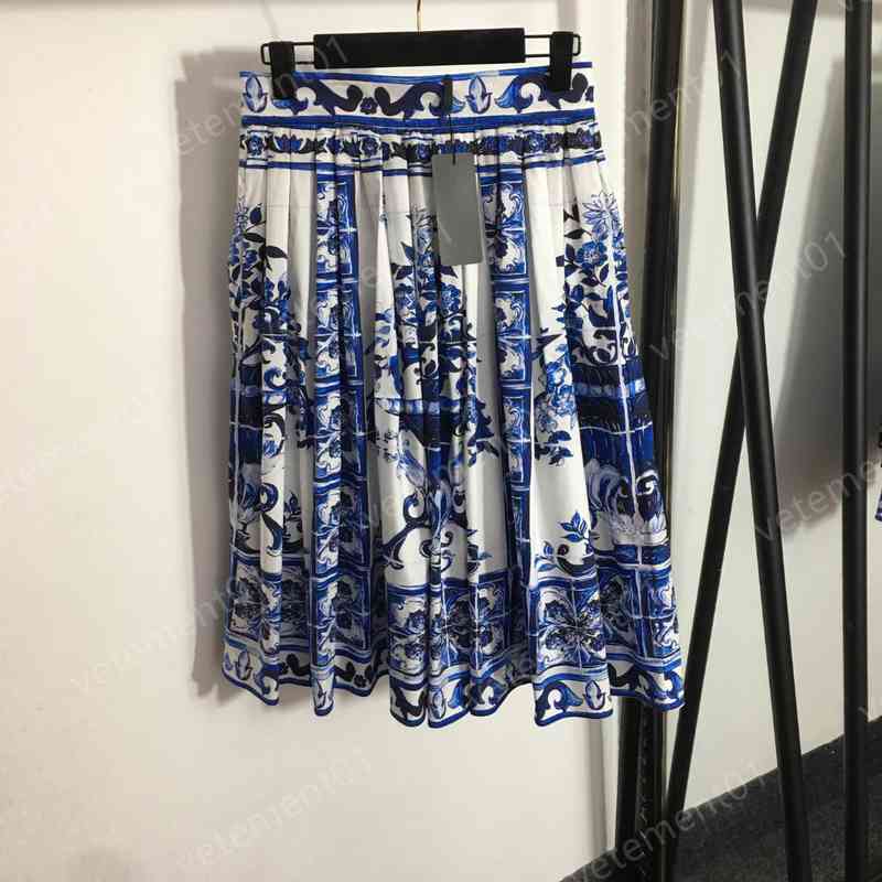 Robe courte d'été robe de créateur pour femme bleu et blanc porcelaine impression taille haute jupe plissée élégant luxe sueur robes décontractée