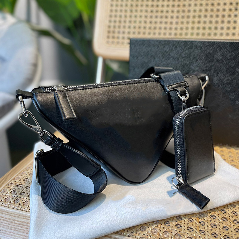 Men Shoulder Bags Fashion Triangle Handbag Women Leather Mini Coin Case Wallets 2 Pcs Sets Purse Luxury Designer Crossbody Bag