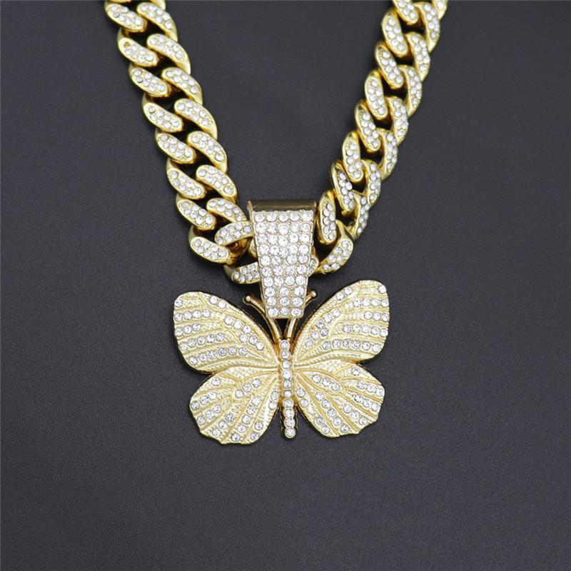 

Pendant Necklaces Gold Color Butterfly Necklace & Big Iced Out Miami Cuban Chain Zircon Men'S Women Hip Hop Rock JewelryPendant Neck
