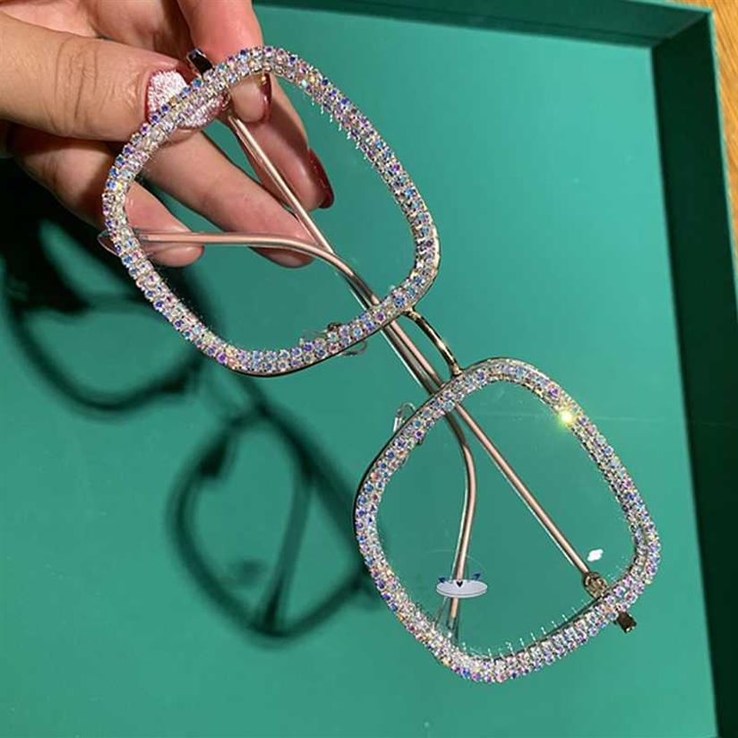 

Prescription Glasses Wonen Clear Lens Square Oversized Sunglasses Rhinestone Blue Light Eyeglasses Whole gafas de sol Y0831238O