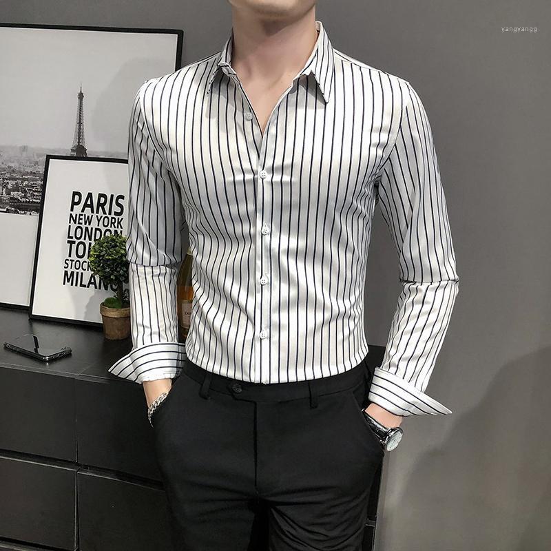 

British Style Business Formal Wear Men Striped Shirts Long Sleeve Fashion 2022 Slim Fit Casual Gentlemen Blouse Homme 3XL-M Sale Men's, Black