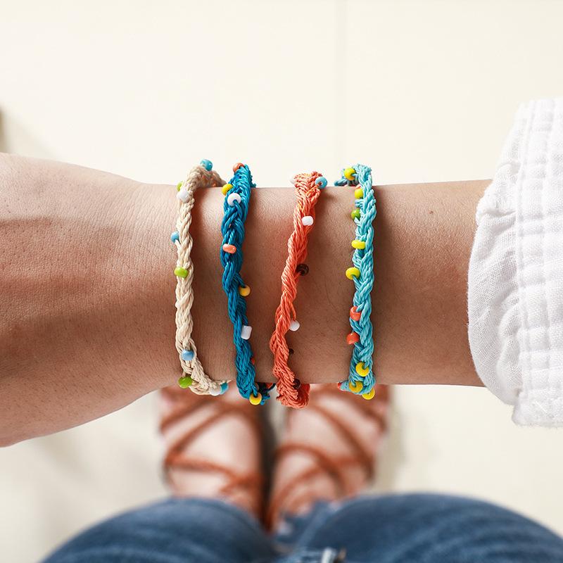

Beaded Strands Numbness Knitting Bracelet Popwomi Colored Ethnic Wind Can Adjust Hand Rope Female Bracelets For Women Lace-upBeaded