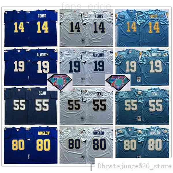 

NCAA Vintage Retro #55 Junior Seau Jersey 14 Dan Fouts 19 Lance Alworth 80 Kellen Winslow Mens Blue White Football Jerseys Patch, As picture
