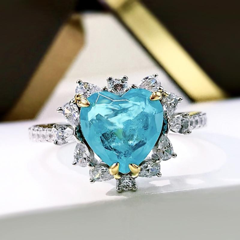 

Cluster Rings Arrival 925 Sterling Silver 9 9mm Heart Created Moissanite Paraiba Tourmaline Wedding Ring For Women Party Fine JewelryCluster