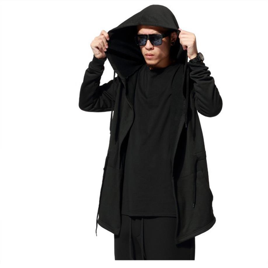

Men Hooded Jacket Brand Fashion Casual Long Sleeves Cloak Coats Plus Size Black Gown Mantle Hoodies Sweatshirts Hip Hop164R