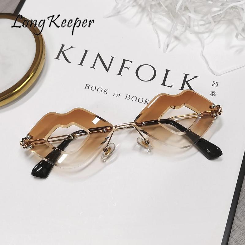 

Sunglasses Rimless Lip Shape Women Fashion Unique Irregular Lens Eyeglasses Punk Eeyewear Hollow Sun Glasses Gafas UVSunglasses