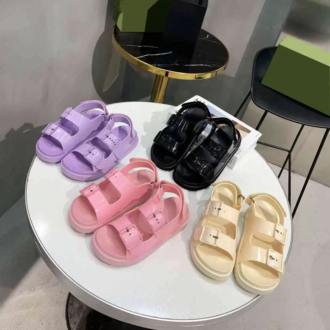 

Designer Women Sandals Mimi Double G Flip Flops Rubber Slippers Jelly Platform Slides Adjustable Buckle Candy Color Slipper Summer Beach Sandal
