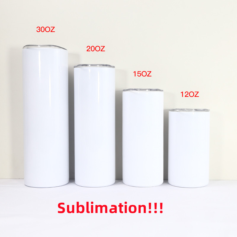 

12oz Sublimation Straight Tumbler Blank Stainless Steel Tumbler DIY Straight Cups skinny tumbler Beer Coffee Mugs NEW, White