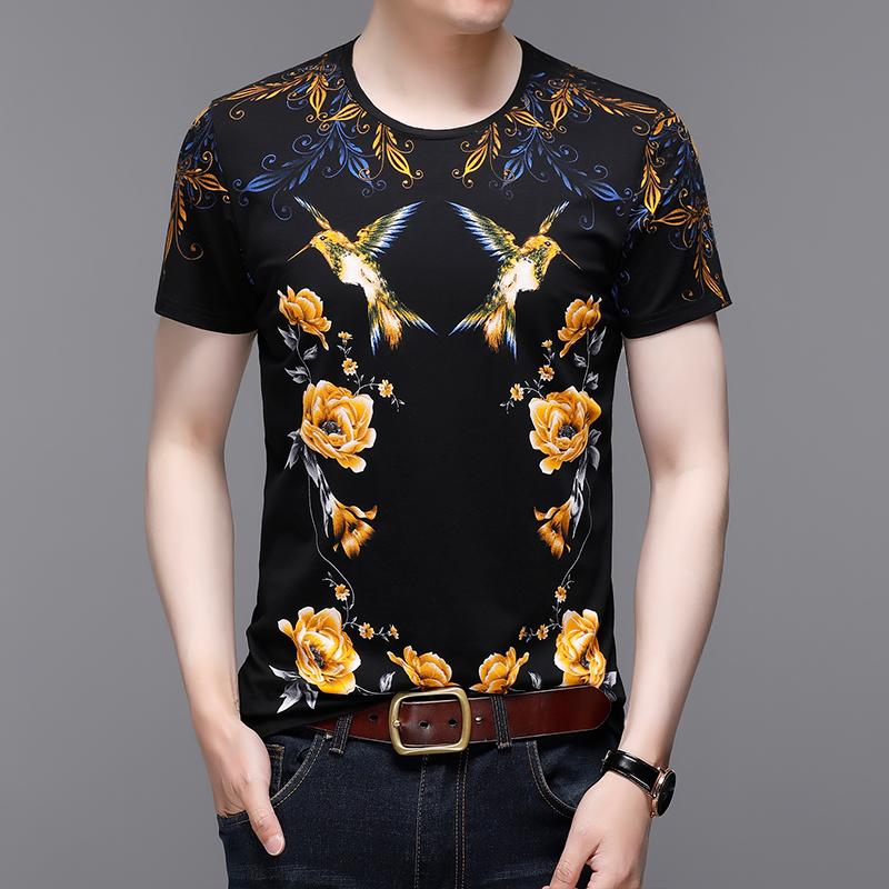 

Men's T-Shirts Luxury Printed T Shirts For Men 2022 Summer Short Sleeve Slim Fit Casual T-Shirt Vintage Social Round Neck Tee Tops ClothingM, Black
