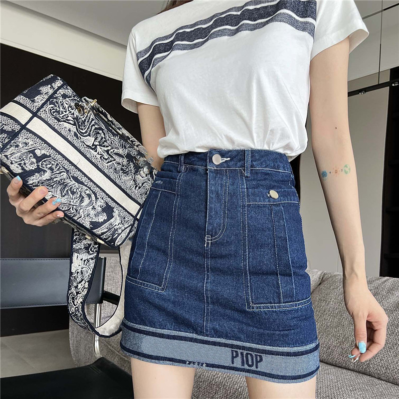 

Designer Letters Womens Denim Skirts Clothing Fashion Slim Short Dress High Quality Girls Skirt Party, Blue