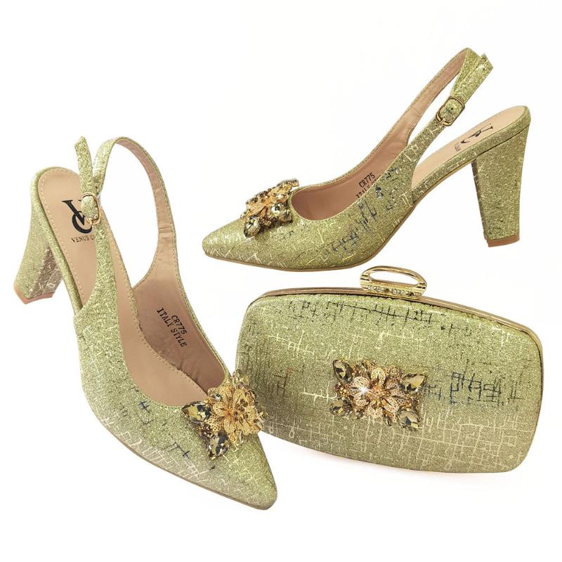 

Dress Shoes 2022 Comfortable 8 CM Heels African Women Matching And Bag Set Gold Color High Quality Pumps For, Blue