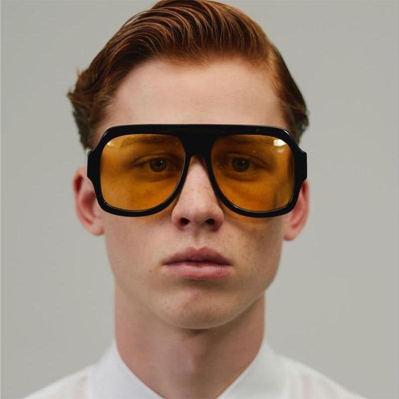 

Sunglasses Trendy Oversized Yellow Lens Pilot Men Designer Stripes Temples Big Frame Fashion Square Sun Glasses Ne