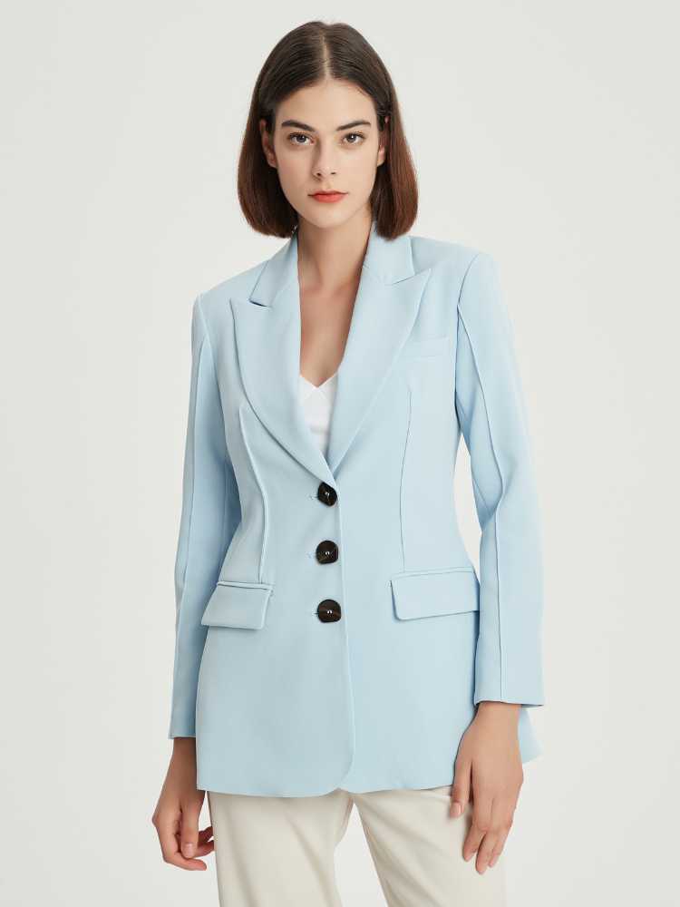 

Women's Suits & Blazers Cathiewood Baby Blue Single Breasted Button Front Blazer For Women Pastel Elegant Polyester Slim Fit Long Sleeve Cas