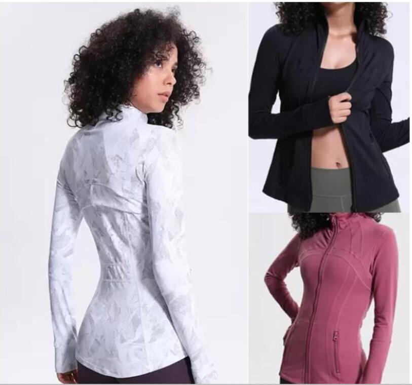 

lu-46 Zipper Lu yoga women pocket sports jacket long sleeve gym sport coat slim atheltics clothing womens, Beige