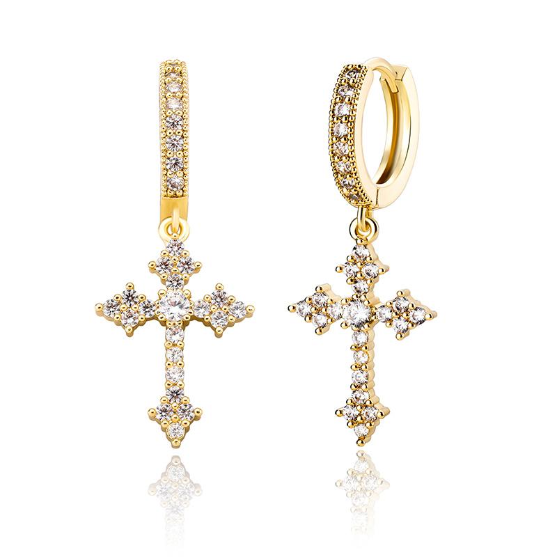 

Dangle & Chandelier Pair Hip Hop CZ Stone Paved Bling Out Cross Drop Earrings For Men Women Unisex Rapper Jewelry ChandelierDangle
