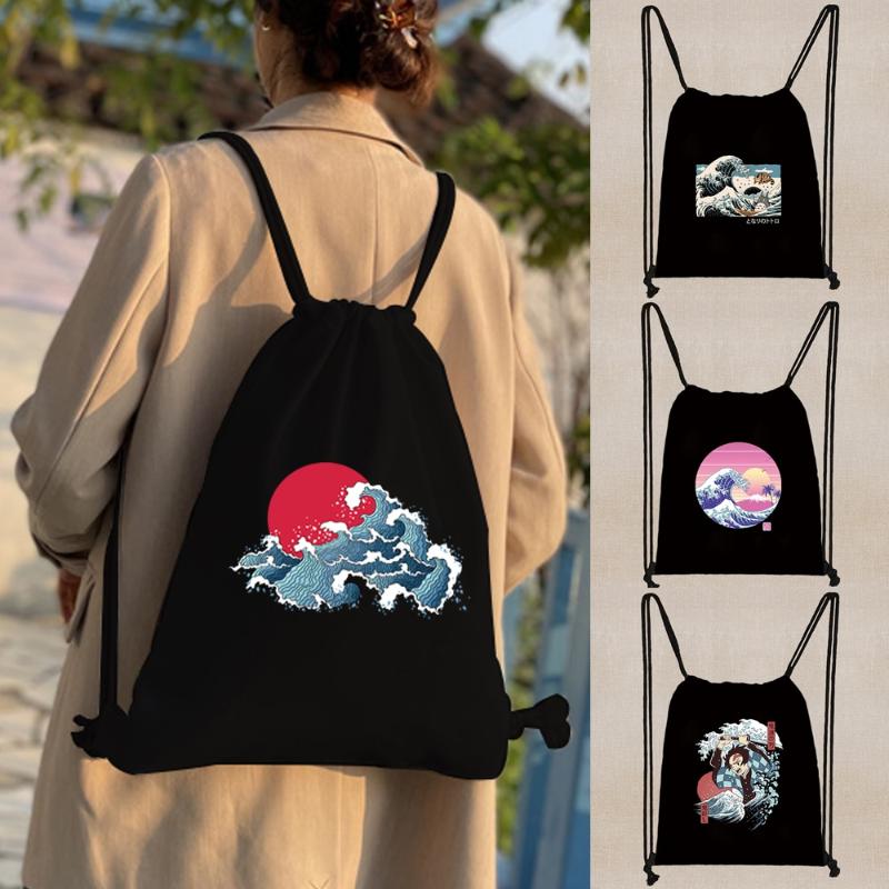 

Backpack Women Drawstring Backpacks,Gym Swimming Bag,Clutches Eco Storage Travel Bags,wave Print Youth Bag Shoulder Tote Chest Bags, Pure color