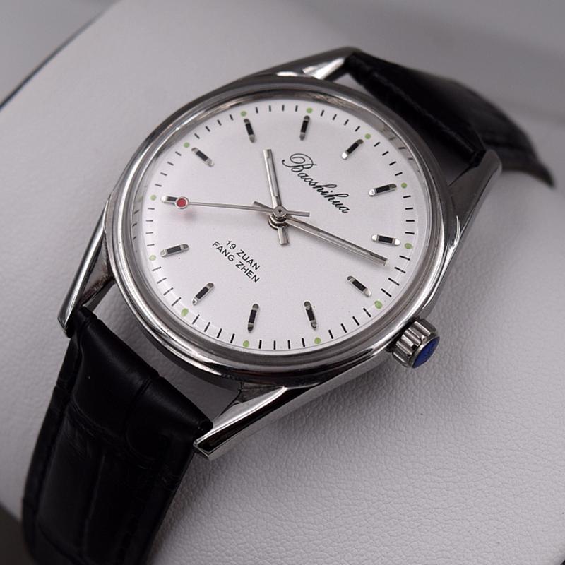 

Wristwatches Shanghai Watches Men Antique Hand Wind Mechanical 8120 Movement 36mm Dome Acrylic Homage Watch Luminous Retro 1963Wristwatches, C5