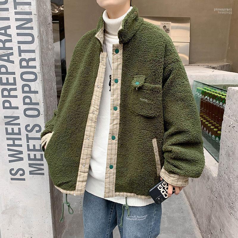 

Men's Down & Parkas 2022 Winter Thicken Lamb In Warm Cashmere Trench Coats Loose Plaid Plush Casual Snow Jackets Cotton-padded Clothes Phin2, Green