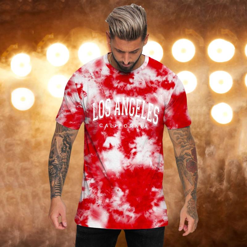 

Men's T-Shirts Mens Summer Casual Sports Comfortable Tie Dye Lettering Round Neck T Shirt Tops TeesMen's, Green-b
