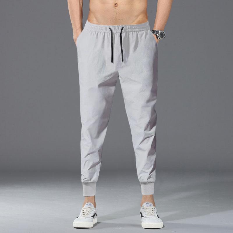 

Men's Pants Sports Men's Nine-point Korean Ice Silk Casual Solid Color Quick-drying Four-sided Stretch PantsMen's Men'sMen's, Black flat pants