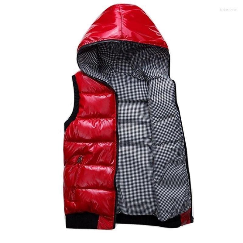

Women's Vests Autumn Winter Hooded Thick Warm Sleeveless Jacket Glossy Cotton Vest Tops Women Plus Size Slim Waistcoat Outerwear Luci22, Red