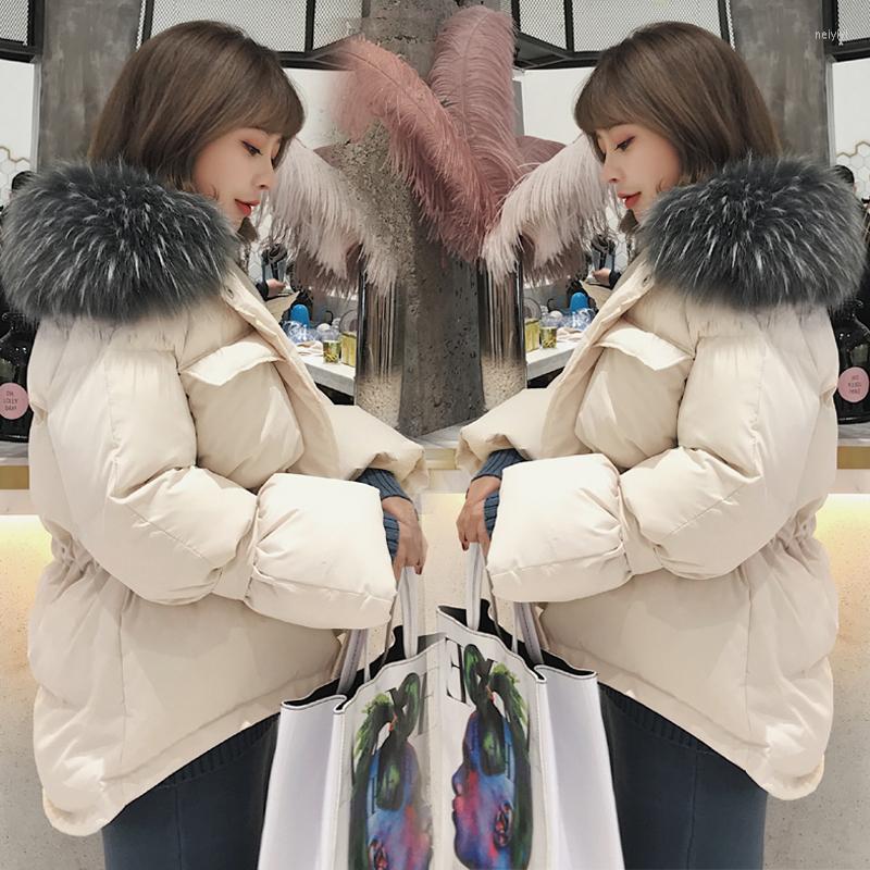 

Women' Trench Coats Winter Jacket Women 2022 Korean Big Fur Short Parkas Thick Down Cotton Tops Ladies Clothes Slim Top Chaqueta Mujer LWL8, Beige