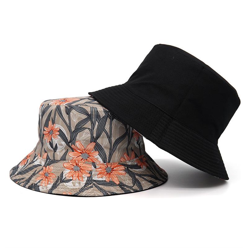 

Berets Reversible Bucket-Hats Foldable Floral Print Hip Hop Sunscreen Men Women Panama Hat Cotton Anti-sun Outdoor Fisherman CatBerets, Black