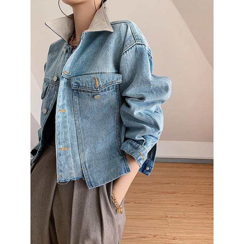

Women' Jackets Autumn Winter Women Short Denim Jacket Tops Ladies Light Blue Streetwear Coat Casual Vintage Jeans Baseball TopsWomen, Sky blue